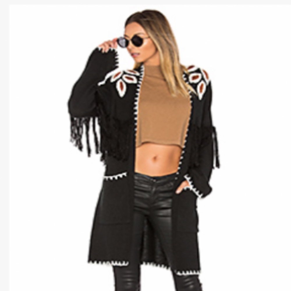 Tularosa Sawyer black fringe longline cardigan Sz XS